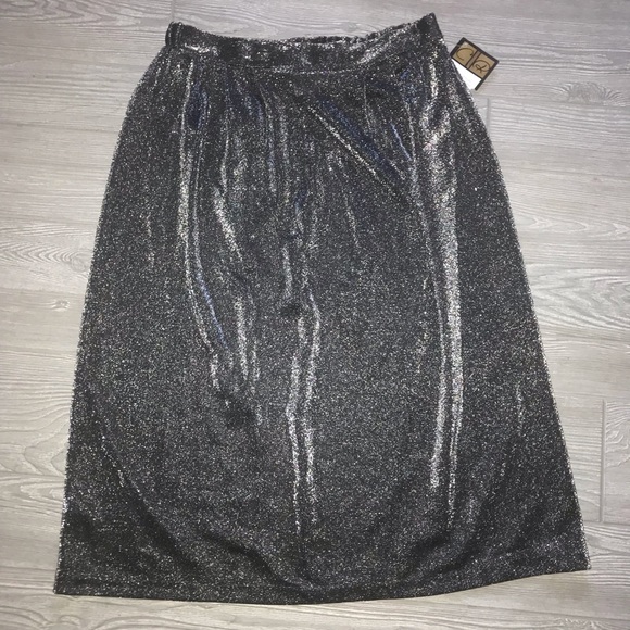 VINTAGE Black Metallic Midi Skirt By Carroll Reed NWT - Picture 7 of 10
